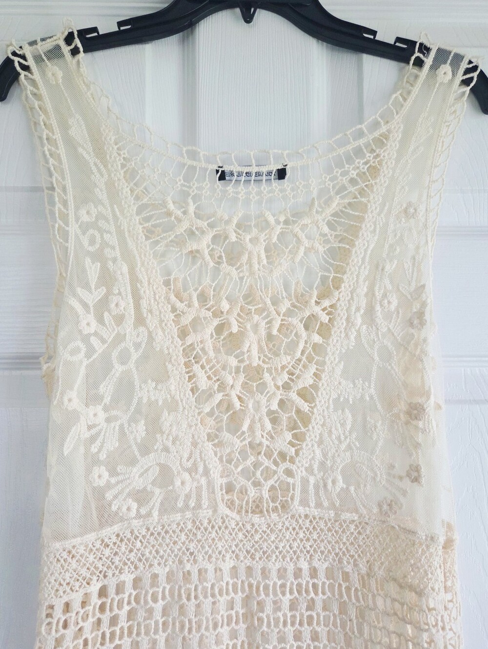 You Are Not Alone ✨️ Women's Cream Lace Cotton Boho Swim Coverup Dress Size S